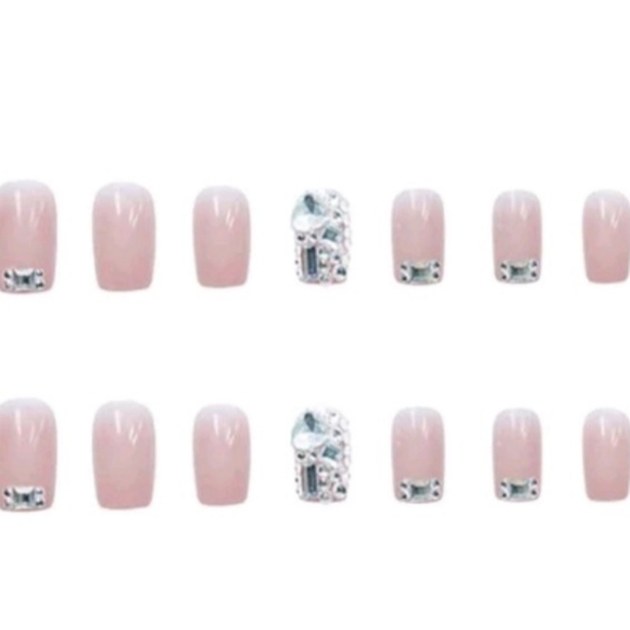 Short French Tips Righnstones Press On Nails - Picture 3 of 4